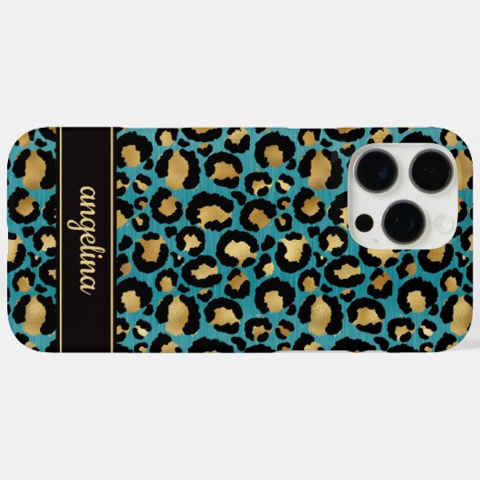 テールにゴールドの箔押しをしたヒョウ柄のプリントが施された、オーダーメイドのiPhone 16 Pr Case-Mate iPhoneケース (裏面 (横))