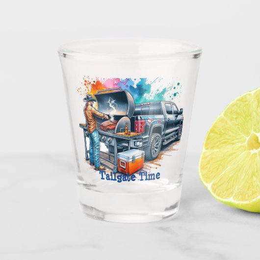テールゲートタイムカウボーイ料理オンBBQピットカスタム ショットグラス (正面)