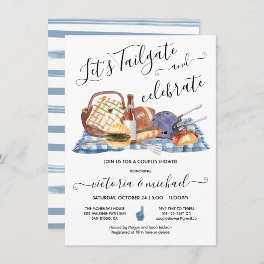 テールゲートフットボールゲームBBQビアカップルシャワー 招待状 (正面/裏面)