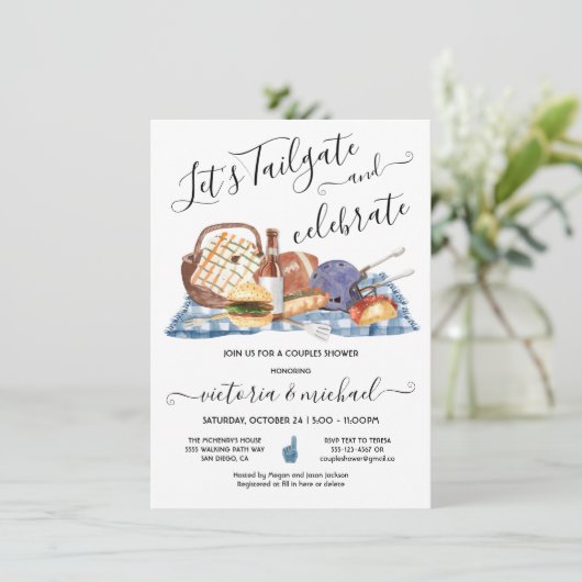 テールゲートフットボールゲームBBQビアカップルシャワー 招待状 (スタンド正面)