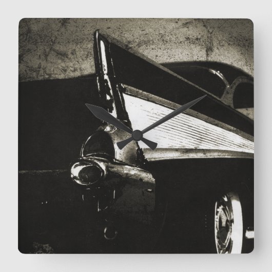 テールフィン- 1957年のChevyの柱時計 スクエア壁時計 (正面)