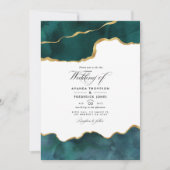 テールブルーとゴールドのジオードアゲートのバーチャル結婚式フォト 招待状 (正面)