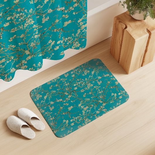 テールブルーに浮かぶゴッホの「アーモンドの花」 バスマット