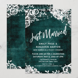 テールブルーのJust Marriedにレースとライトとフラワー 招待状