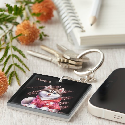 「テールワッギンラブ」ハスキーのキーチェーン キーホルダー (正面右)