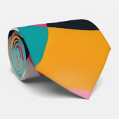 テール、ピンク、マスタードのレトロ3D幾何学模様 ネクタイ (ロール)