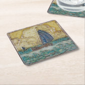 テー航海のマ化したモチーフの帆船海ヴィンテージアート スクエアペーパーコースター (アングル)