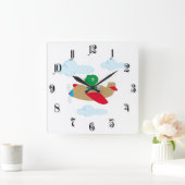 デおもしろいィ飛んでいるノバイ飛行機 スクエア壁時計 (ホーム)