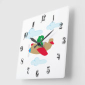 デおもしろいィ飛んでいるノバイ飛行機 スクエア壁時計 (傾斜)