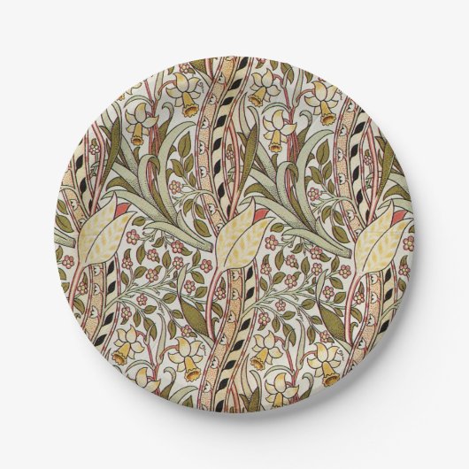 デアルダフォディルヴィンテージフローラルパターン ペーパープレート (正面)