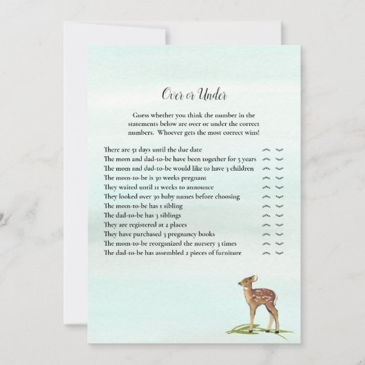 デアーズの下で森の冒険ベビーシャワーゲーム 招待状 (正面)