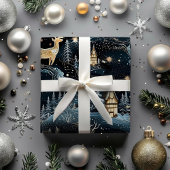 デアーズダークブルーフォレストクリスマスナイト冬 ラッピングペーパー