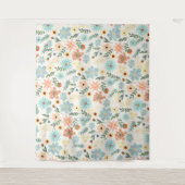 ディかわいらしティカラフルフローラホワイトデザイン タペストリー (正面)