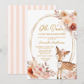 ディアちゃんのベージュフラワーベビーシャワーの招待状 招待状 (正面/裏面)
