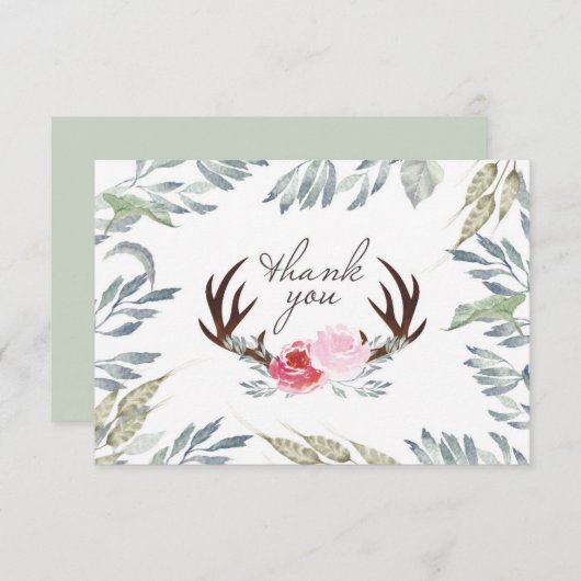 ディアアントラーガールベビーシャワーサンキューカード サンキューカード (正面/裏面)