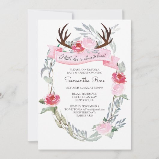 ディアアントラーガールベビーシャワー招待状 招待状 (正面)