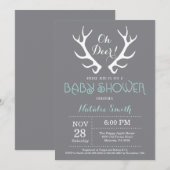 ディアアントラーベビーシャワー招待状グレーアンドアクア 招待状 (正面/裏面)