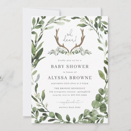 ディアアントラーベビーシャワー招待状 | ウッドランド 招待状 (正面)