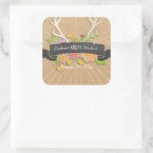 ディアアントラーワイルドフラワー素朴スターバスト結婚ズ スクエアシール (バッグ)