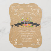 ディアアントラーワイルドフラワー素朴スターバスト結婚ズ 招待状 (正面/裏面)