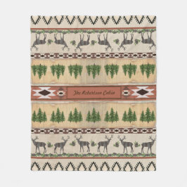 ディアアントラー素朴ウッドフォレストキャビンファミリー名 フリースブランケット