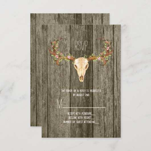 ディアアントラー素朴ウッド南西部ウェディングRSVP 出欠カード (正面/裏面)