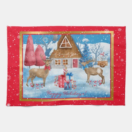 ディアアンドギフトオンホリデー夕べカスタマイズ キッチンタオル (横)