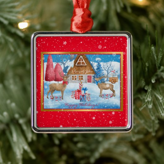 ディアアンドギフトオンホリデー夕べカスタマイズ メタルオーナメント (ツリー)