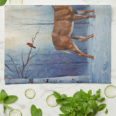 ディアアンドハッピーホテル雪だるまウィンターホリデーシーン キッチンタオル (折り畳み)