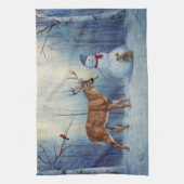ディアアンドハッピーホテル雪だるまウィンターホリデーシーン キッチンタオル (縦)