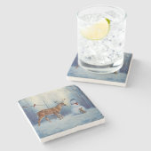 ディアアンドハッピーホテル雪だるまウィンターホリデーシーン ストーンコースター (横)