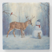 ディアアンドハッピーホテル雪だるまウィンターホリデーシーン ストーンコースター (正面)