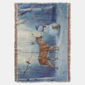 ディアアンドハッピーホテル雪だるまウィンターホリデーシーン スローブランケット (正面縦)