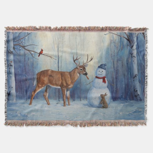 ディアアンドハッピーホテル雪だるまウィンターホリデーシーン スローブランケット (正面)