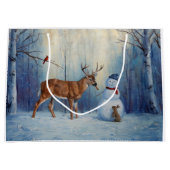 ディアアンドハッピーホテル雪だるまウィンターホリデーシーン ラージペーパーバッグ (正面)