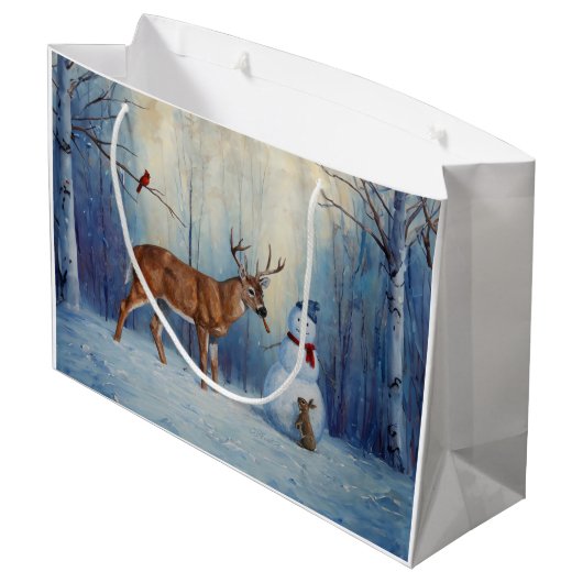 ディアアンドハッピーホテル雪だるまウィンターホリデーシーン ラージペーパーバッグ (裏面アングル)