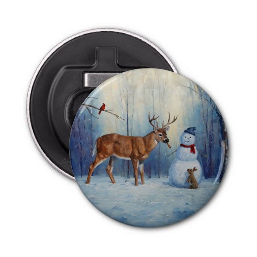 ディアアンドハッピーホテル雪だるまウィンターホリデーシーン 栓抜き (正面)