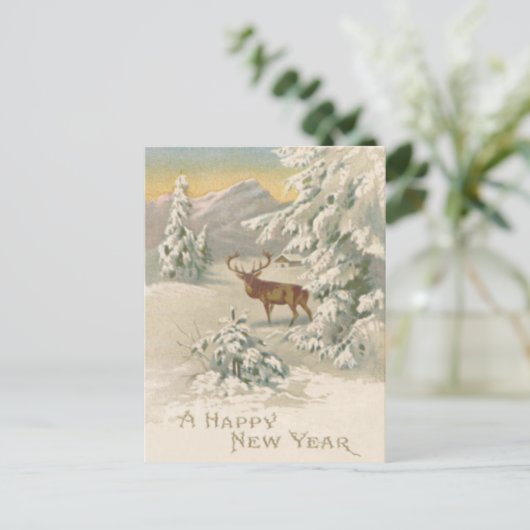 ディアウィンタースノーキャビン山常緑樹 ポストカード (スタンド正面)