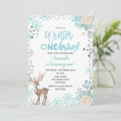 ディアウィンターワンダーランドスノー誕生日招待状ミント 招待状 (スタンド正面)