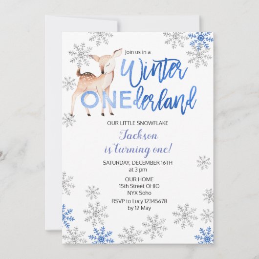 ディアウィンターワンダーランドスノー誕生日招待状 招待状 (正面)