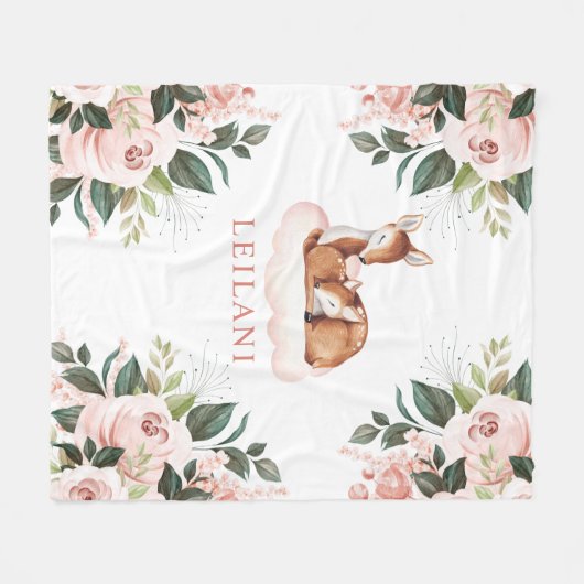 ディアウォーターカラーピンクフローラカスタム フリースブランケット (正面(横))