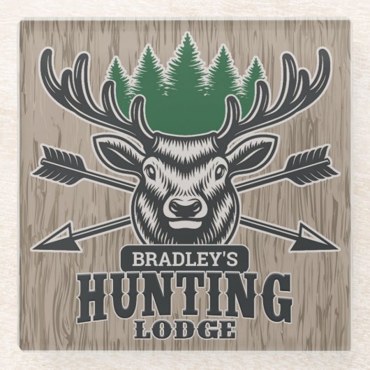 ディアエルクハンターアドネームボウ狩りロッジキャビン ガラスコースター (正面)