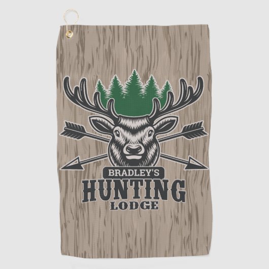 ディアエルクハンターアドネームボウ狩りロッジキャビン ゴルフタオル (正面)