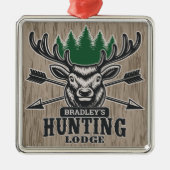 ディアエルクハンターアドネームボウ狩りロッジキャビン メタルオーナメント (正面)