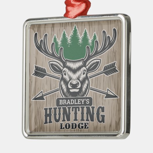 ディアエルクハンターアドネームボウ狩りロッジキャビン メタルオーナメント (左)