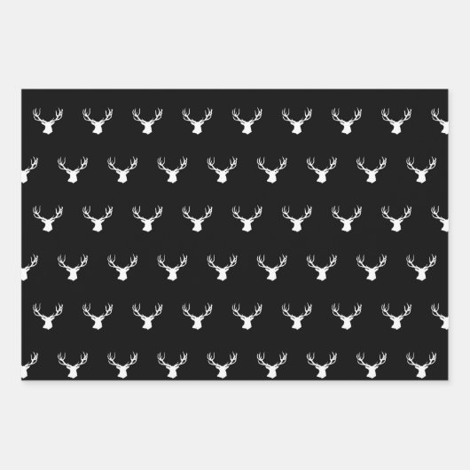 ディアエルクバック狩り白黒クリスマスクリスマス ラッピングペーパーシート (正面)