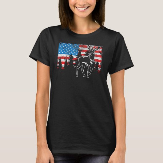 ディアエルク狩りアメリカ国旗Usa Pro Hunter Us H Tシャツ (正面)