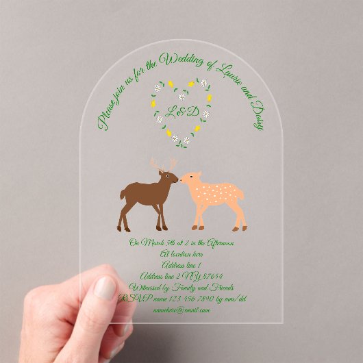 ディアカップルとデイジーカスタムハートモノグラムの アクリル招待状 (インサイチュ (ポータブル))