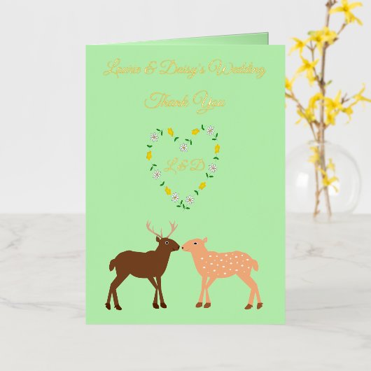 ディアカップルとデイジーハートカスタム 箔グリーティングカード (黄色い花)