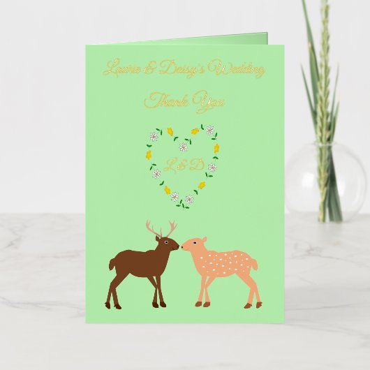 ディアカップルとデイジーハートカスタム 箔グリーティングカード (正面)